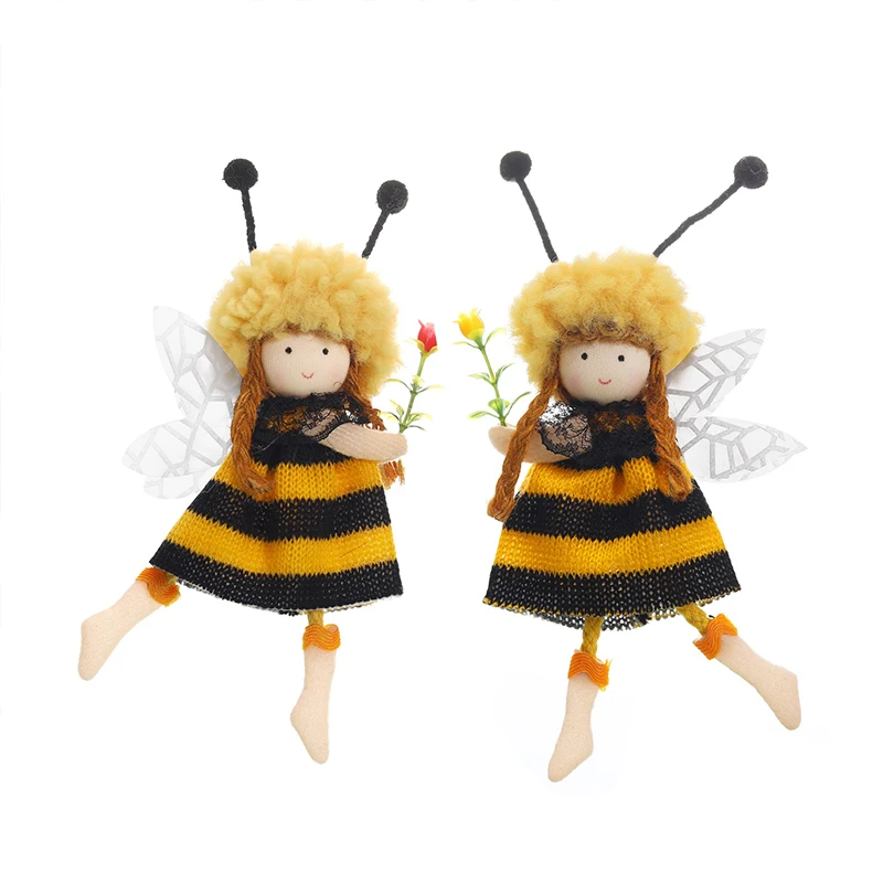 Honeybee Festival Decor Cute Girl Bee With Angel Wings Pendant Decoration Dolls Knitted Bee Ornaments Party Decor For Kids Gifts