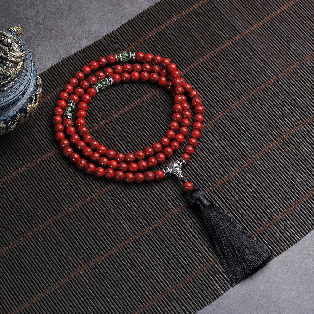 

Red Pine Stone Beads necklace 108 suitcase with tassel,Women jewelry Yoga Meditation prayer Necklace Wholesale Dropshipping