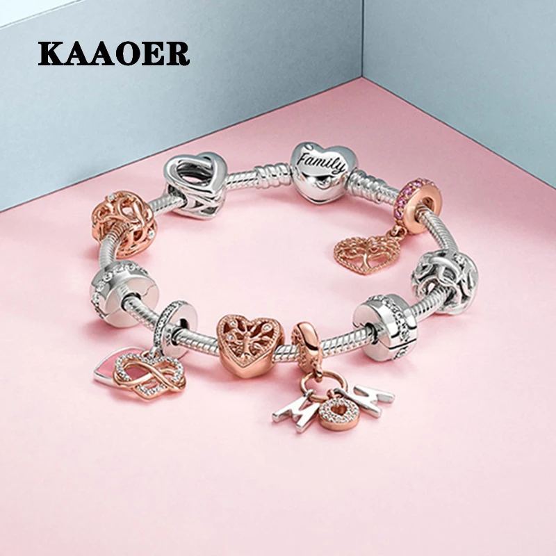 

KAAOER 2023 Silver Hollow Mother's Day family charm High quality temperament simple fashion original diy bracelet European gift