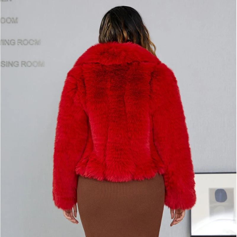 Winter Faux Fur Jacket Women Luxury 2022 Female High Quality Full Sleeves Plush Red White Black Fox Fur Coat for Lady Girl