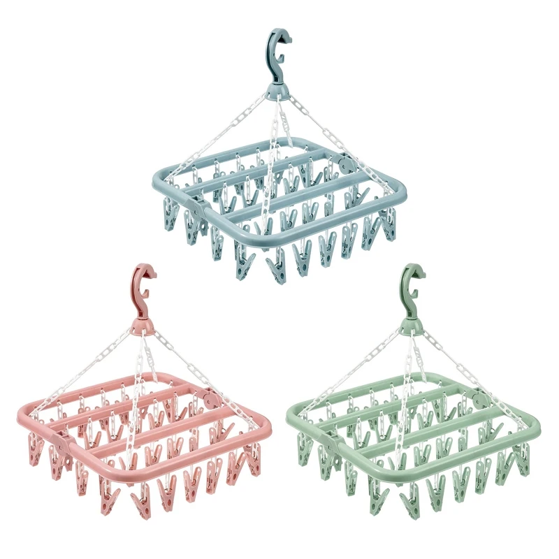 

Folding Clothes Dryer Hanger 32 Clips Multifunctional Plastic Drying Rack for Home Bedroom Balcony Closet Clothesline Windproof