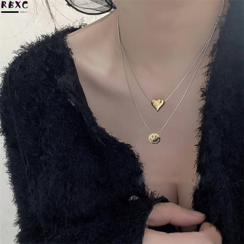 

South Korea Simple Love Smiling Face Necklace Set Length Matching Wearing Temperament Versatile Sweet Cool Sweater Chain Woman