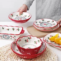 1pcs ceramic bakeware bowls japan style hand painted kitchen tableware salad dessert steak pasta plate fruit tray decoration