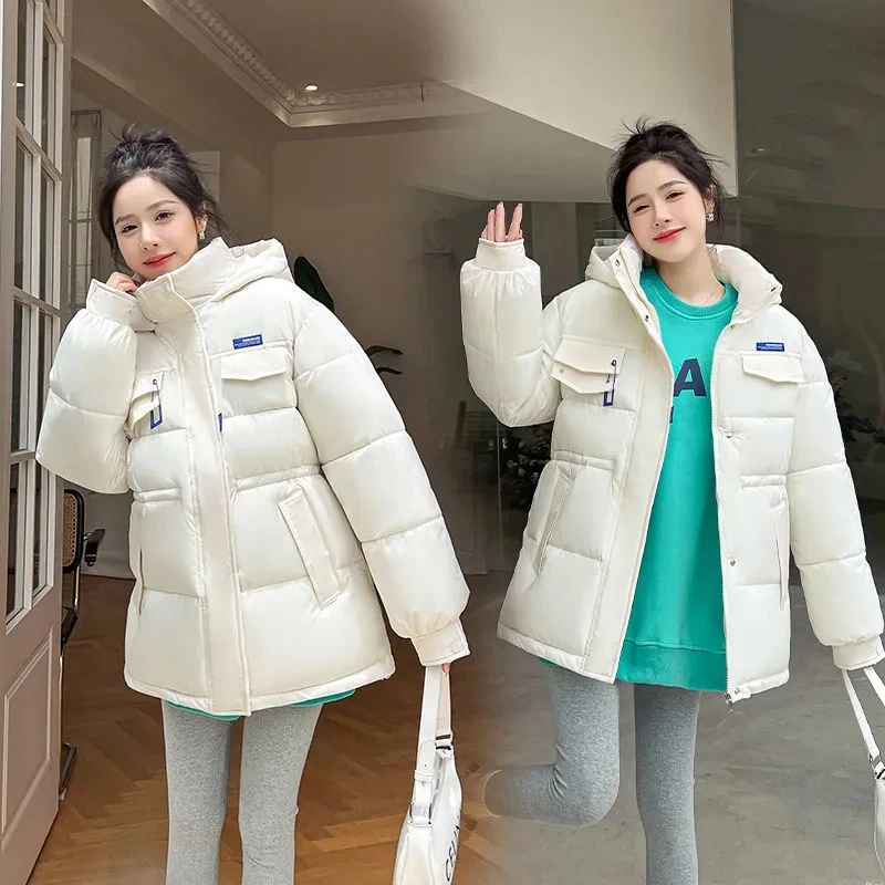 Women Winter Down Padded Jacket 2022 New Cotton Padded Jacket Klein Blue Loose Hooded Parkas Coat Warm Thick Female Cotton Coat
