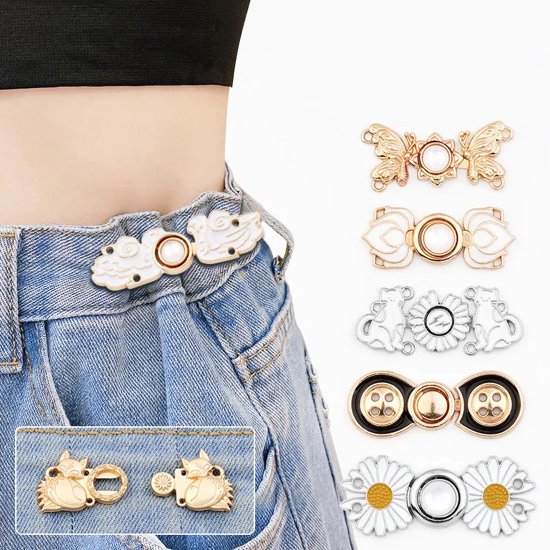 Adjustable Metal Waist Button Pants Button Free Sewing for Jeans Clothing Retractable Buckle Resize Fix Tighten Invisible Buckle