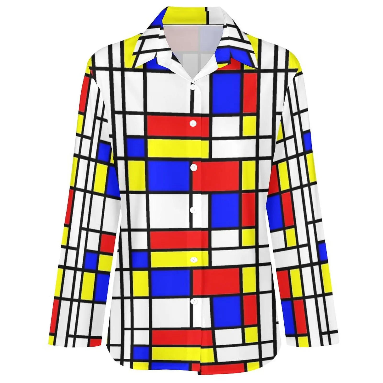 Свободная блузка с принтом Mondrian в стиле ретро корейская мода большие блузки