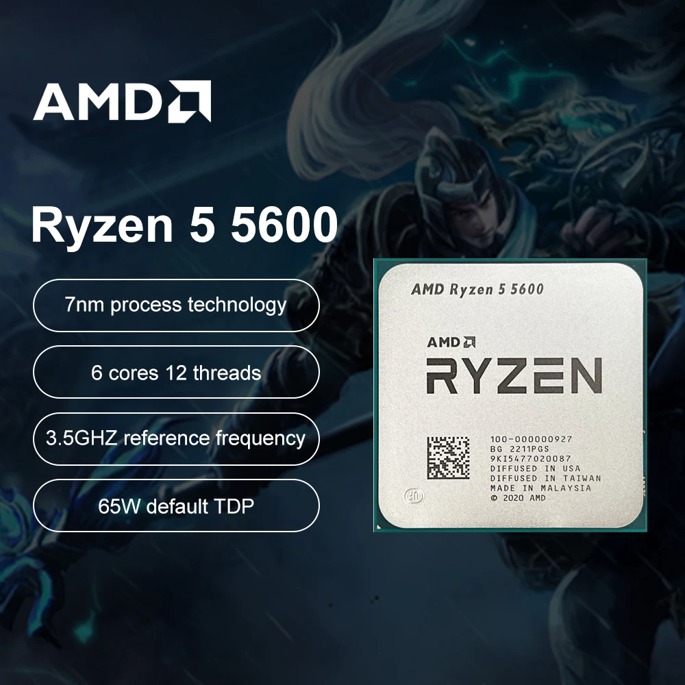 

AMD 100% новый Ryzen 5 5600 R5 5600 3,5 ГГц 6-ядерный 12-поточный процессор 7 нм L3 = 32M 100-000000927 AM4 для игровой материнской платы