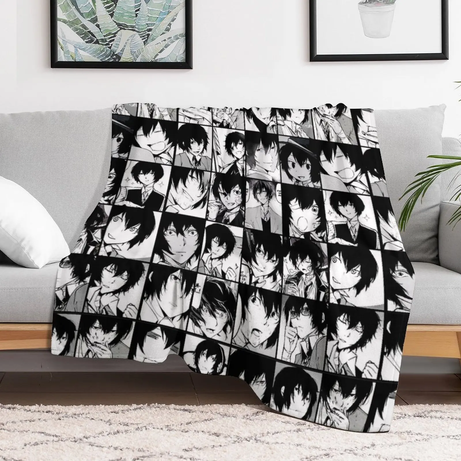 Коллаж Dazai Osamu-черно-белая версия манги одеяло роскошные фланелевые одеяла для