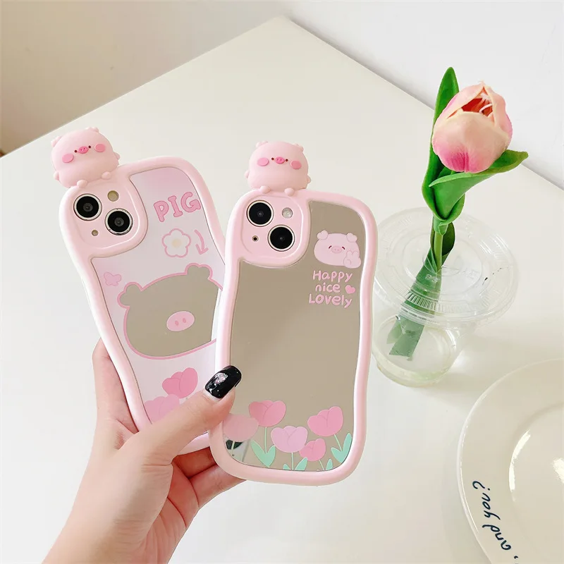 

Stereo Mirror Cartoon Pig Phone Case Cover for IPhone 11 12 13 14 Pro Max Shockproof Cases for IPhone 14 Pro Max Case