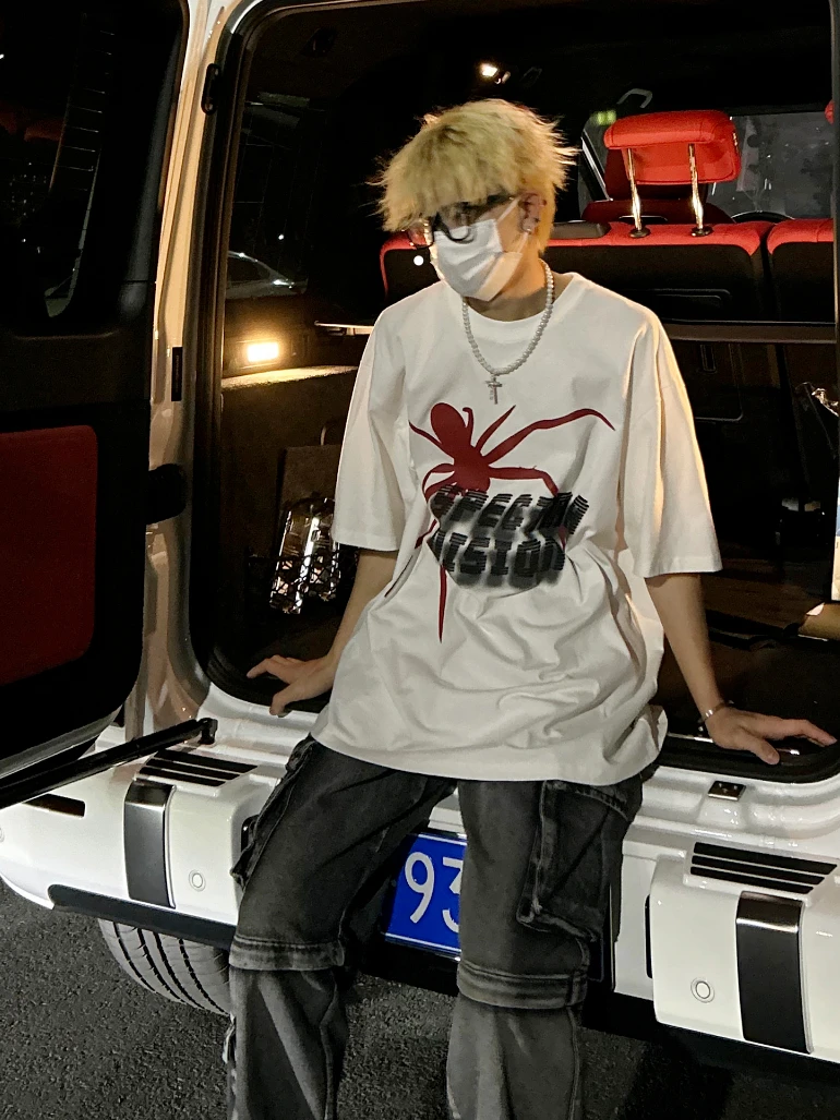 

Футболка QWEEK в стиле Харадзюку с изображением темного паука, женская уличная одежда, топы с графическим рисунком, футболки в американском стиле для пары эмо с коротким рукавом