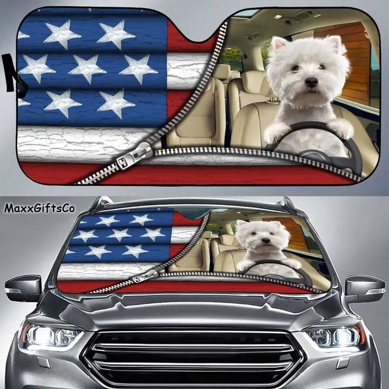 

West Highland White Terrier Car Sun Shade, Dog Windshield, Dog Sunshade, Dog Car Accessories, Car Decoration, Gift For Dad, Mom