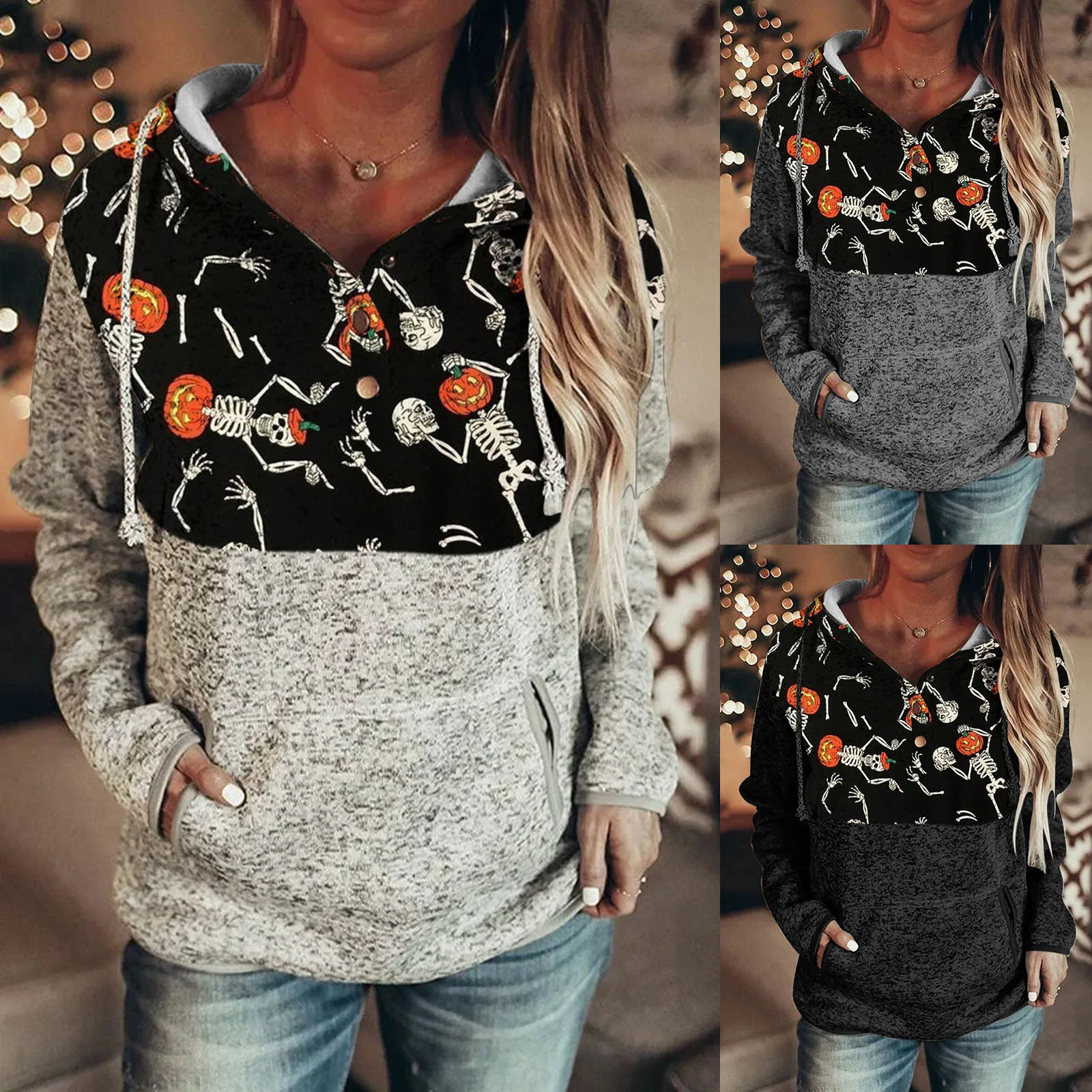 

Women's Crewneck Halloween Sweatshirt Printed Long Sleeve Stitching Hoodie Hoodies Him Sweatshirt Dress Zip up