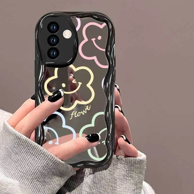 Фото Чехол для телефона с зеркалом и рисунком «Улыбающийся цветок» для Samsung Galaxy Wide 8, Buddy 3, Quantum 6, 5, 4, Jump3, Jump 5G, Wide8, Wide6 №1