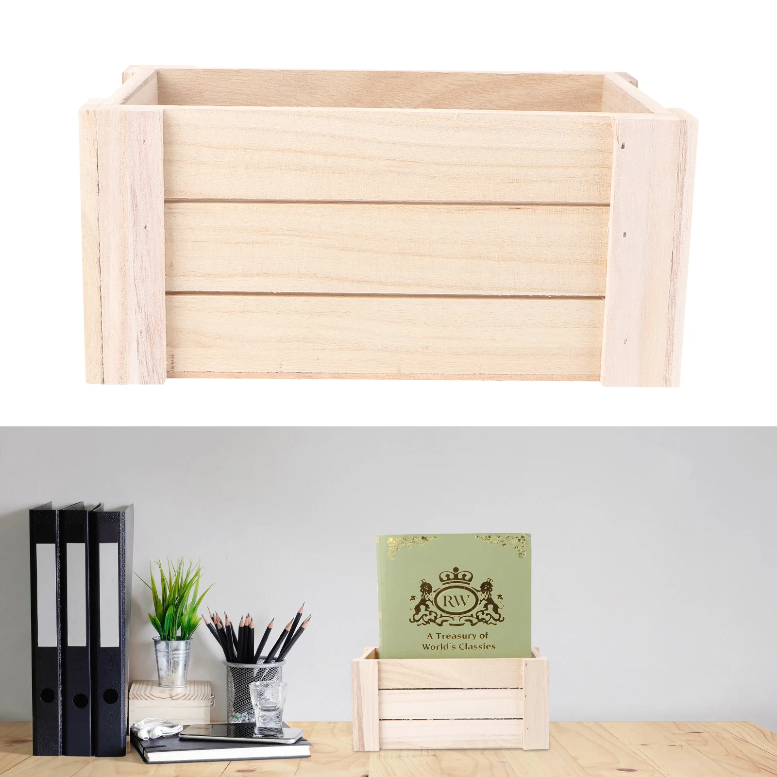 

Wooden Desktop Storage Basket Table Organizer Retro Case Kids Bin Child Vintage