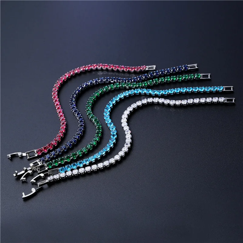 

4MM Multicolor Tennis Bracelets with Bling Zircon Stone for Women Men Luxury Round Crystal Bangle Hand Chain Girl Gift Jewelry