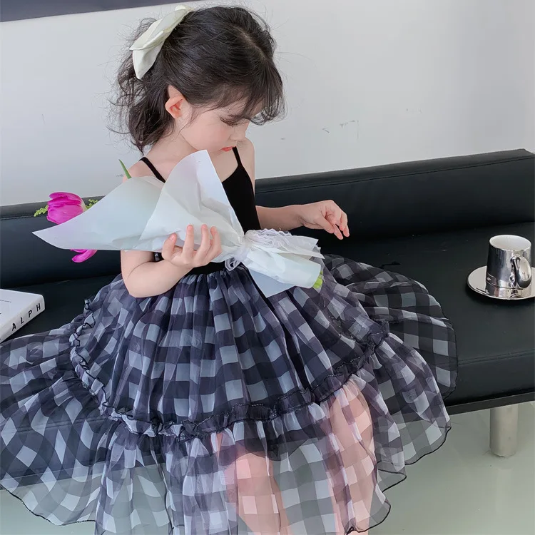 

Children's Clothing 2022 Summer Girls' Suspender Plaid Gauze Dress Girls' Baby Princess Dress Girls' Dress