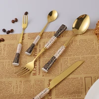 stainless steel cutlery set ceramic handle black white gold pattern western dinnerware fork knife spoon set kitchen flatware