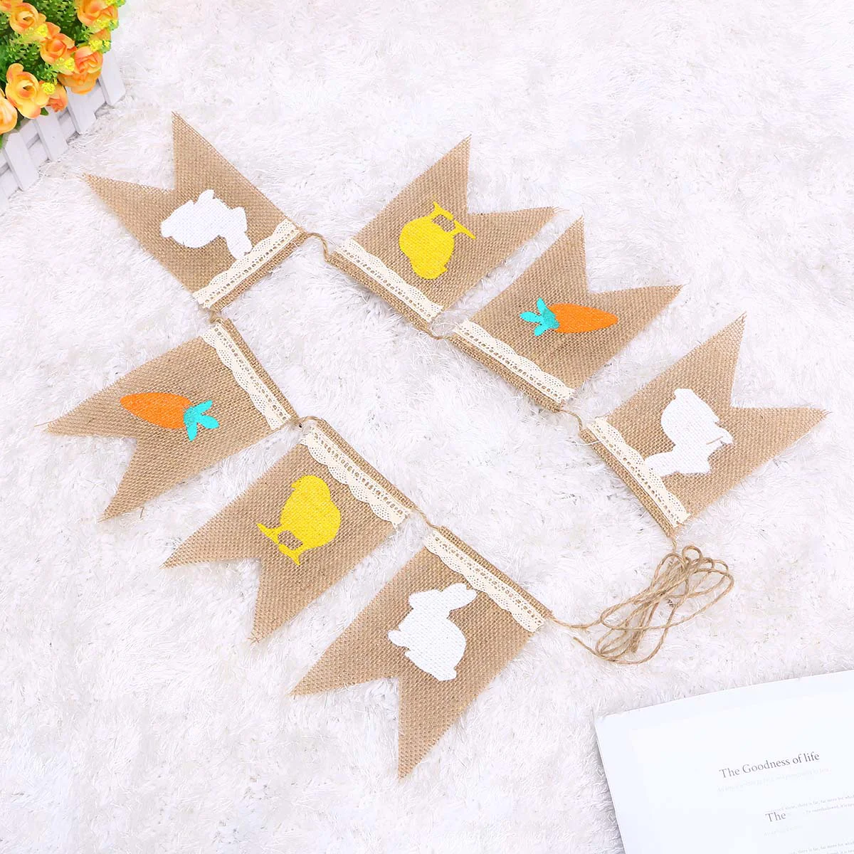 

Rabbit Carrot Natural Burlap Bunting Banner for Easter Birthday Party Decoration