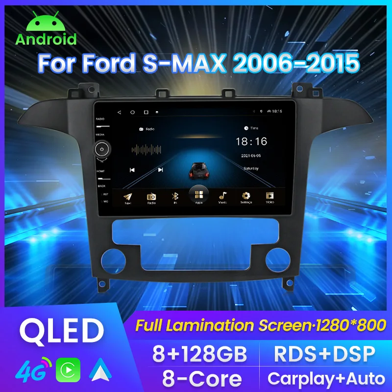 

QLED экран с ручкой Автомагнитола For Форд Эс - Макс 1 For Ford S-MAX S MAX 1 2006 - 2015 мультимедийный плеер навигация GPS Автомобильная интеллектуальная система Carplay Android авто до 8 ядер 8 + 128G
