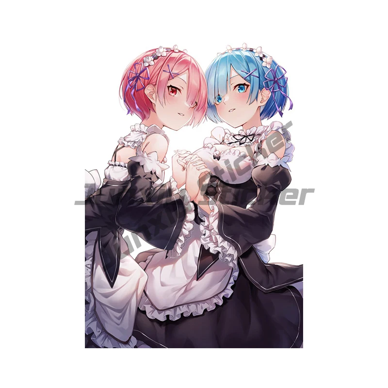 Виниловая наклейка с голубыми близнецами Rem Ram в стиле аниме