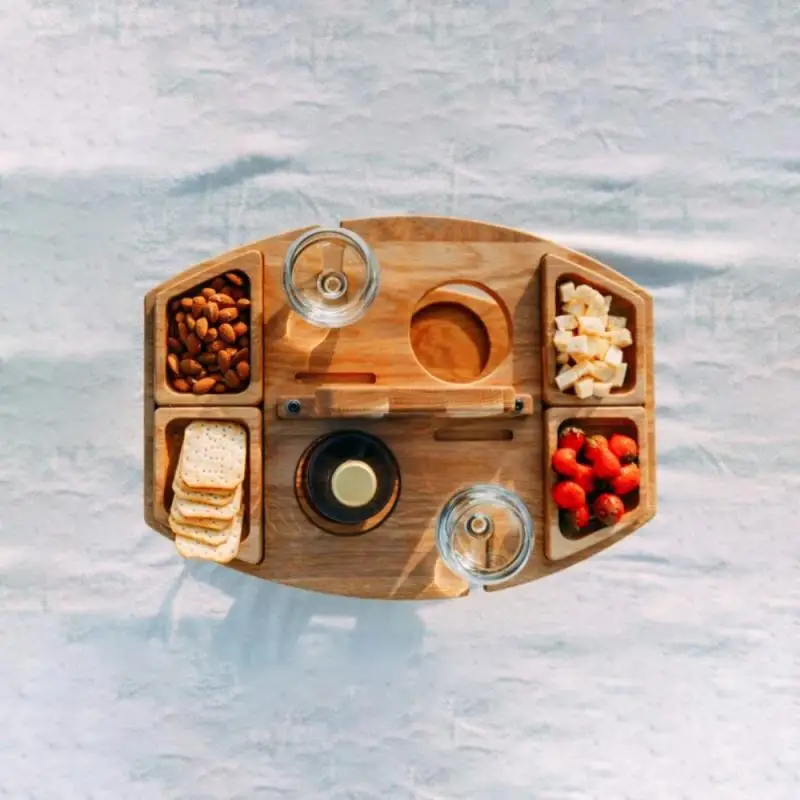 Портативный деревянный стол для пикника с ручкой уличный складной винный