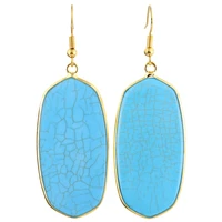 tumbeelluwa blue howlite stone oval dangle drop charm gold color hooking earrings jewelry for women