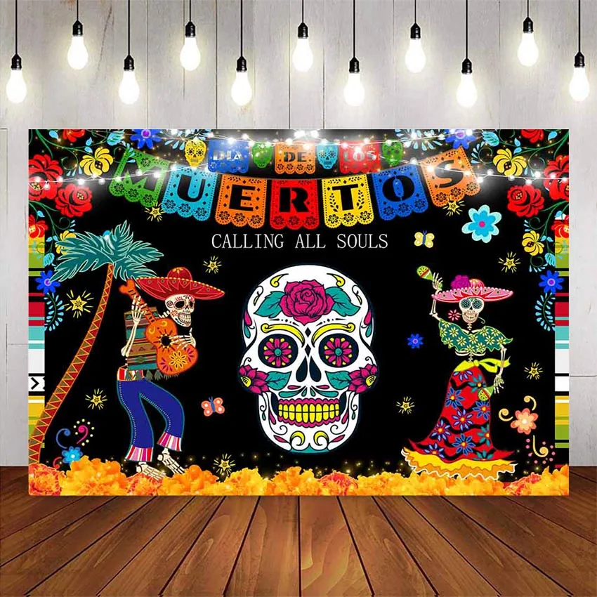 День мертвецов фон Мексиканская фиеста Сахар Череп день фотография рождения