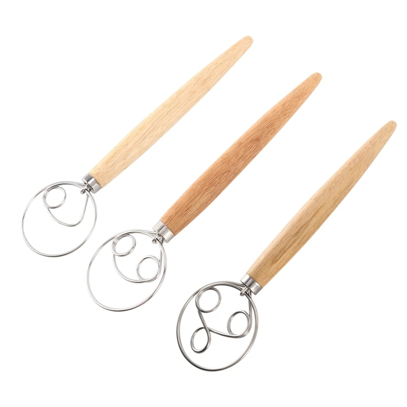 

3 шт. венчик для датского теста, искусственное смешивание для кухонной выпечки с деревянной ручкой