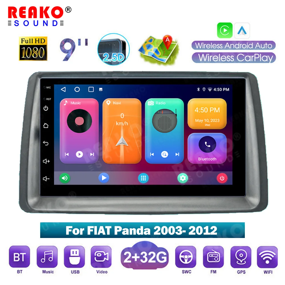 

Автомобильный радиоприемник 2DIN реакosound для FIAT Panda 2003-2012, мультимедийный плеер на Android, головное устройство, навигация, Автомагнитола для Carplay, автомобильная стереосистема