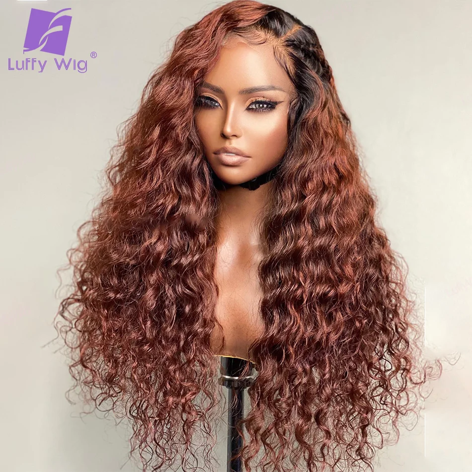 

Ombre Colored Long Curly Wig 13x6 Lace Frontal Human Hair Wigs For Woman Brown Remy Brazilian Natural Hairline Bleached Luffy