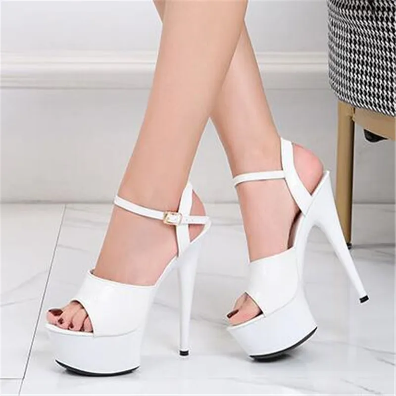 

Босоножки женские на высоком каблуке 13/15 см, однотонные туфли на платформе, высокий каблук-шпилька, летняя обувь, черные