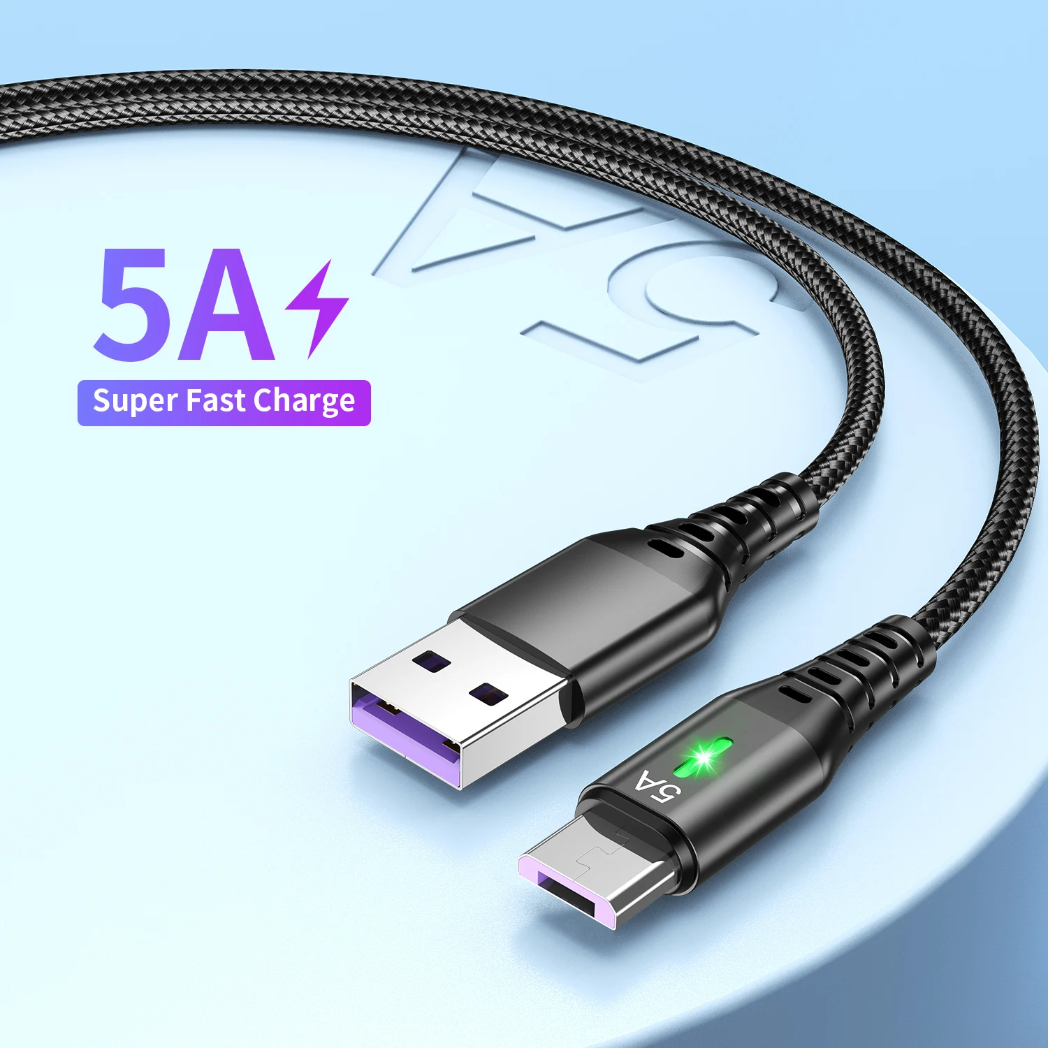 5А USB LED Type C/Micro кабель для Samsung S21 S20 S10 Xiaomi быстрой зарядки Huawei P40 P50 Pro OppoA3 c type |