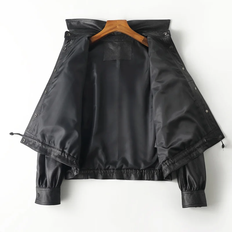 Кожаная куртка женская черная из натуральной кожи короткое пальто овечьей шкуры