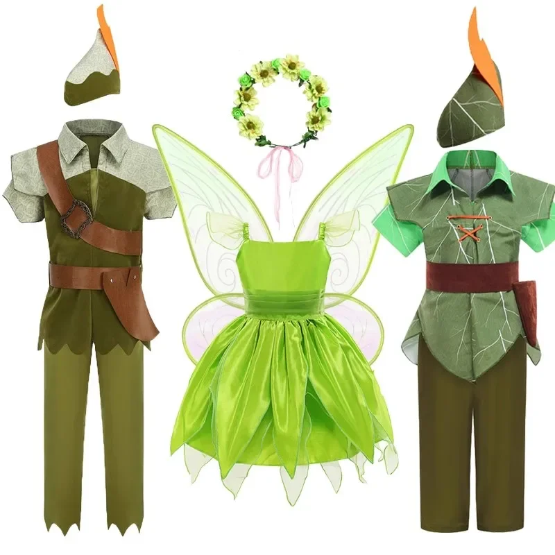 Girls Fairy Tinker Bell Costume Halloween Carnival Elves Party Peter Pan Cosplay for Kids Green Tinkerbell Fancy Dresses