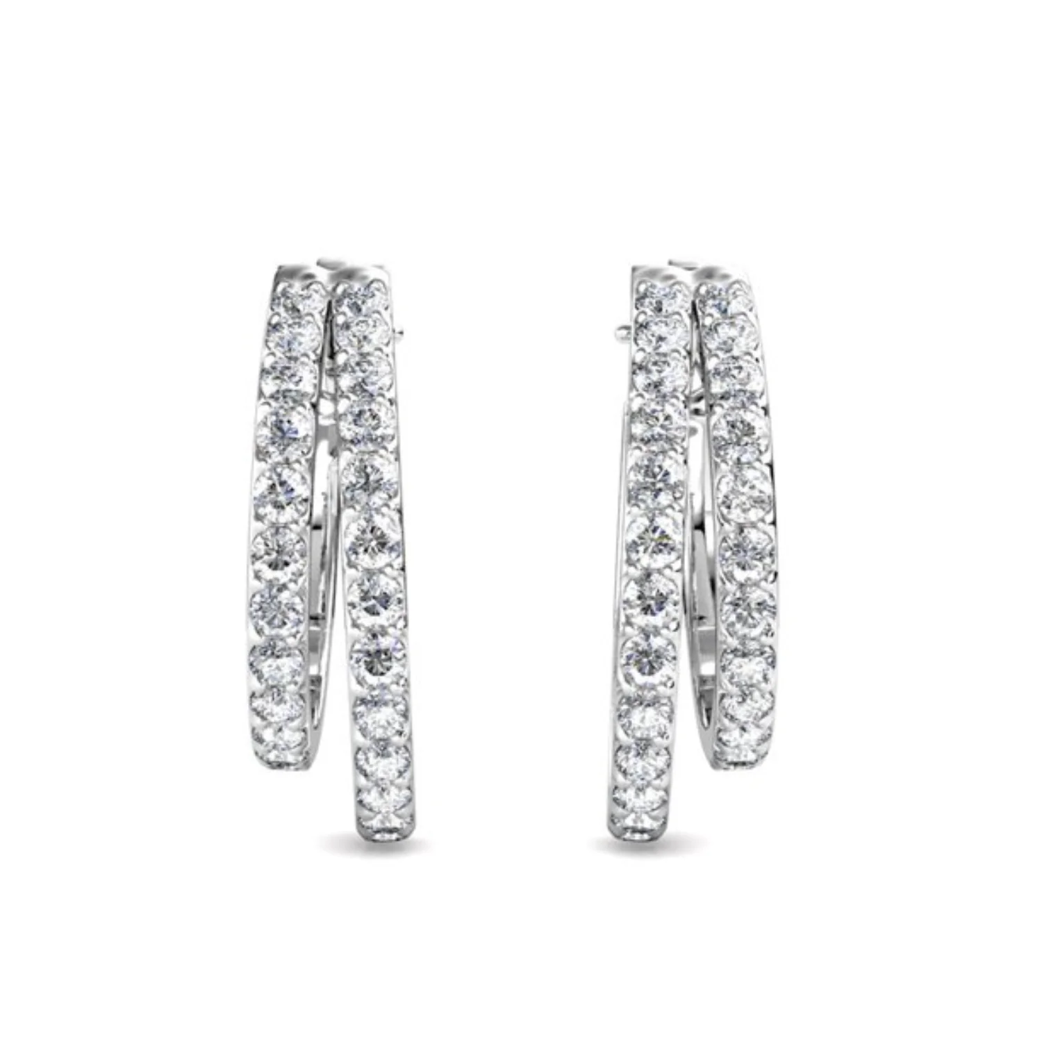 

18k White Gold Hoop Earrings with Crystals, Crystal Hoop Earrings for Women, Wedding Anniversary Birthday Jewelry Gift