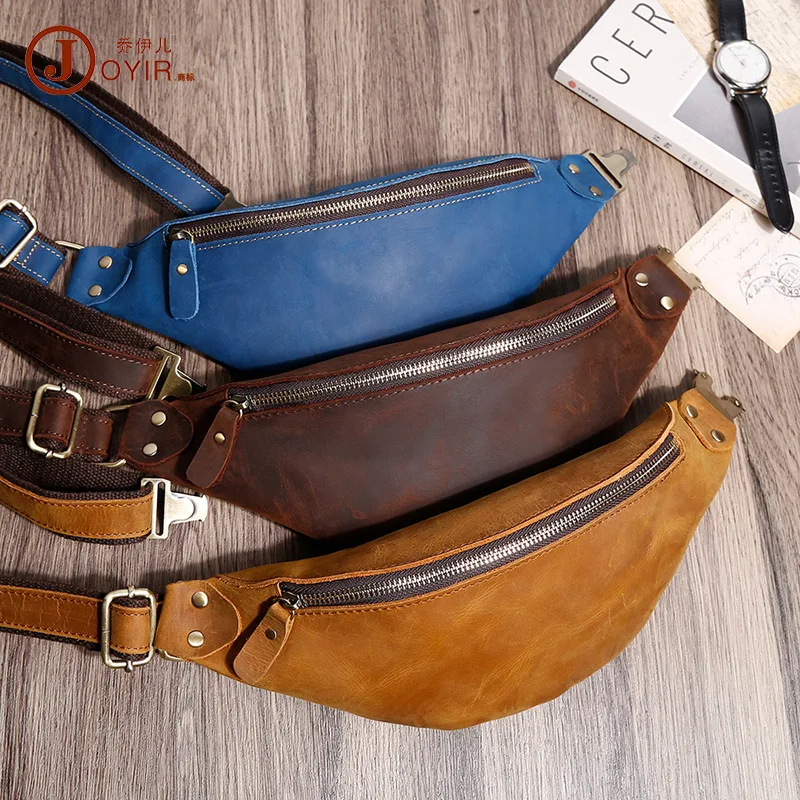 

Leather Men's Chest Bag Sling Shoulder Chest Pack Bum Phone Cigarette Case Pouch Small Men Belt Waist Bag