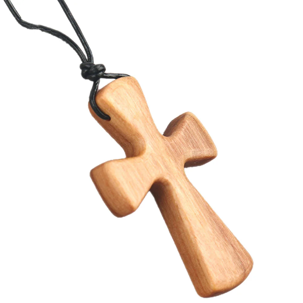 

Chain Necklaces For Women Cross Choker Decorative Wood Pendant Decorate Ornament