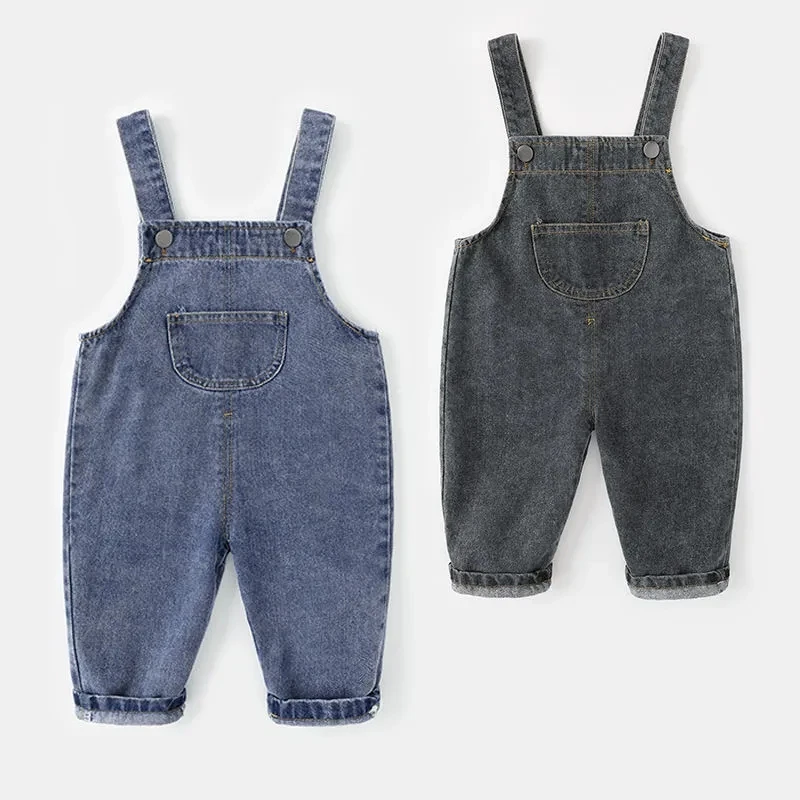 

Baby Spring Autumn Fashion Denim Overalls Simple Big Pocket Design Boys Girls Out Wear Trousers Children All-match Denim Overall