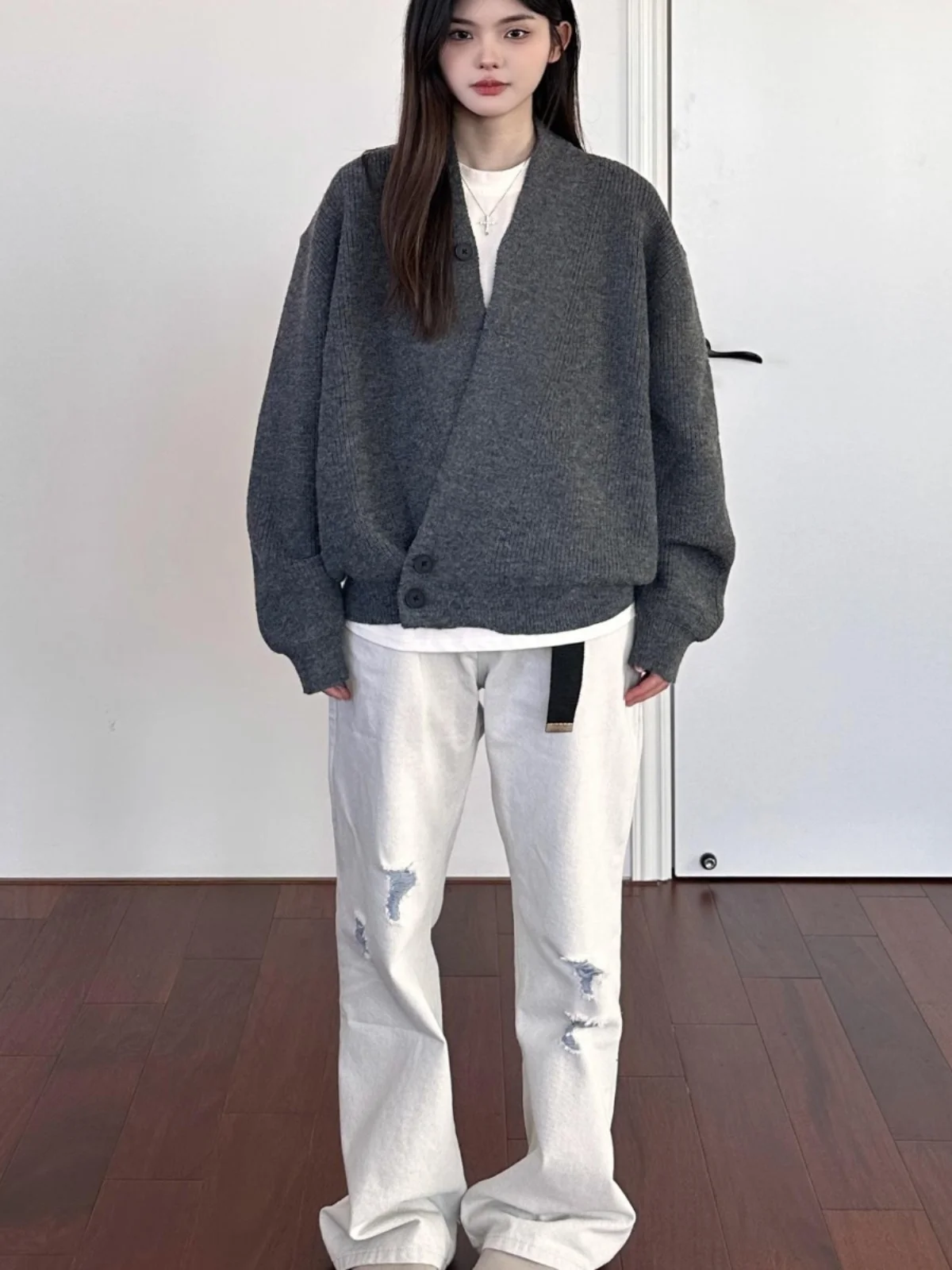 American vintage Robe Cardigan sweater Men's Autumn and Winter Loose Idle Sle Knit Oversize Couple Outerwear