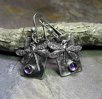 exquisite womens silver color dragonfly earrings purple stone earrings jewelry anniversary gift birthday party earrings
