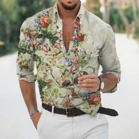 mens dress shirts long sleeve single breasted tops floral 3d print party holiday casual shirts streetwear