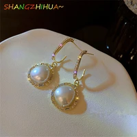 2022 south koreas new luxury zircon pearl irregular pendant earrings for womens fashion retro unusual jewelry gift accessories