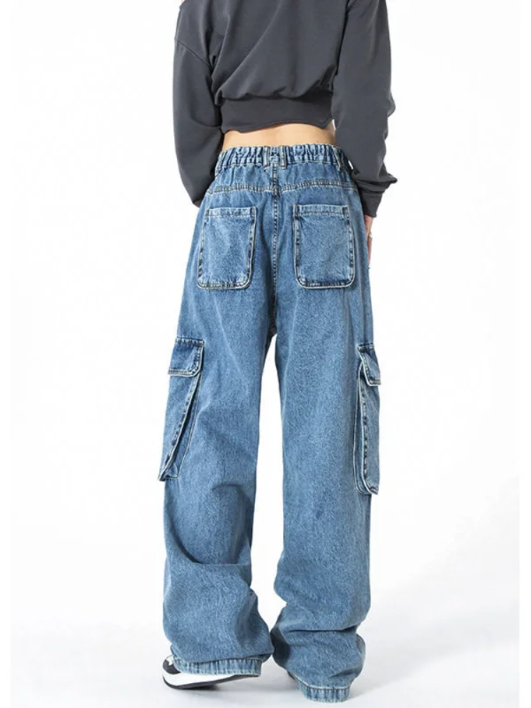 

American Retro Big Pocket Tooling Jeans Women's Straight Slim Wide-leg Pants Design Sense Niche Women's Clothing 2023 Spring New