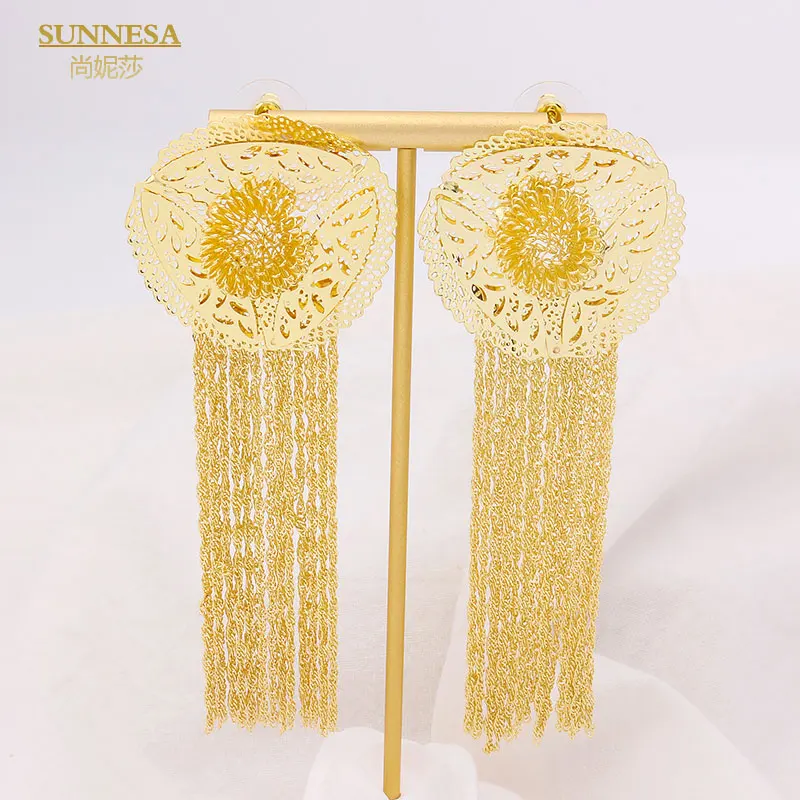

SUNNESA Luxury Round Flower Tassel Earrings for Women Dubai Jewelry Fashion African Wedding Irregular Big Drop Earrings