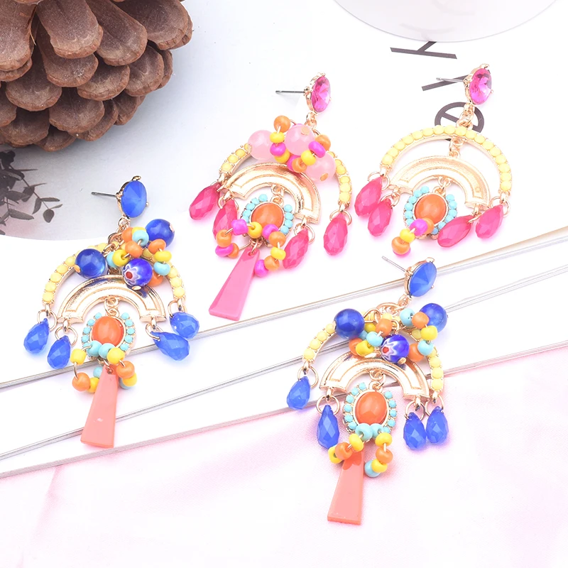 

New Handmade Rice Beads Gold Long Tassel Drop Earrings for Women Bohemian Luxury Fashion Statement Jewelry Girl Party Gift