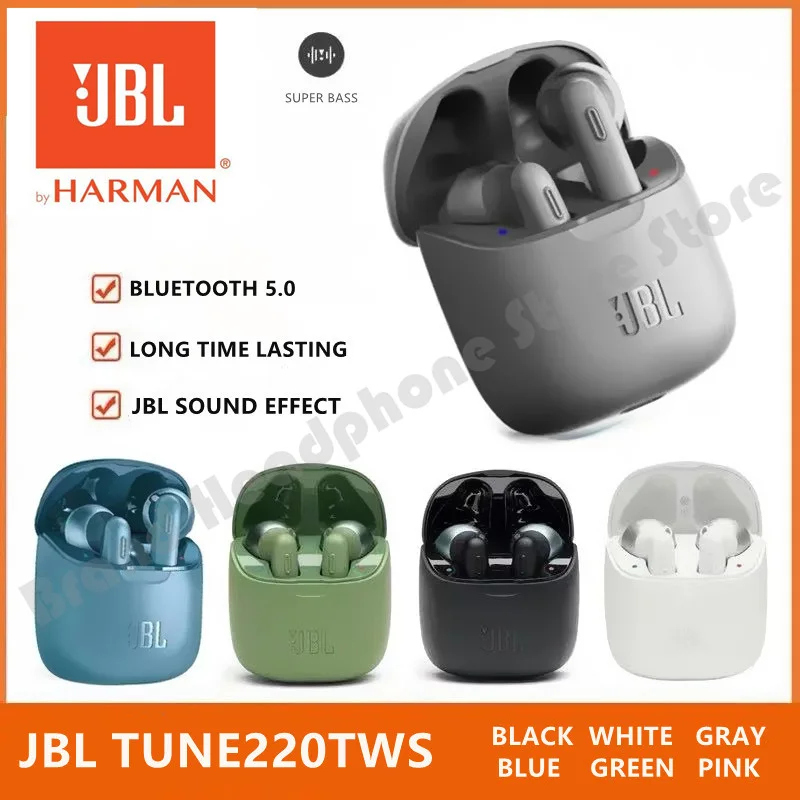

Original JBL TUNE 220 TWS True Wireless Bluetooth Earphones T220TWS Stereo Earbuds Bass Sound Headphones Headset Mic original