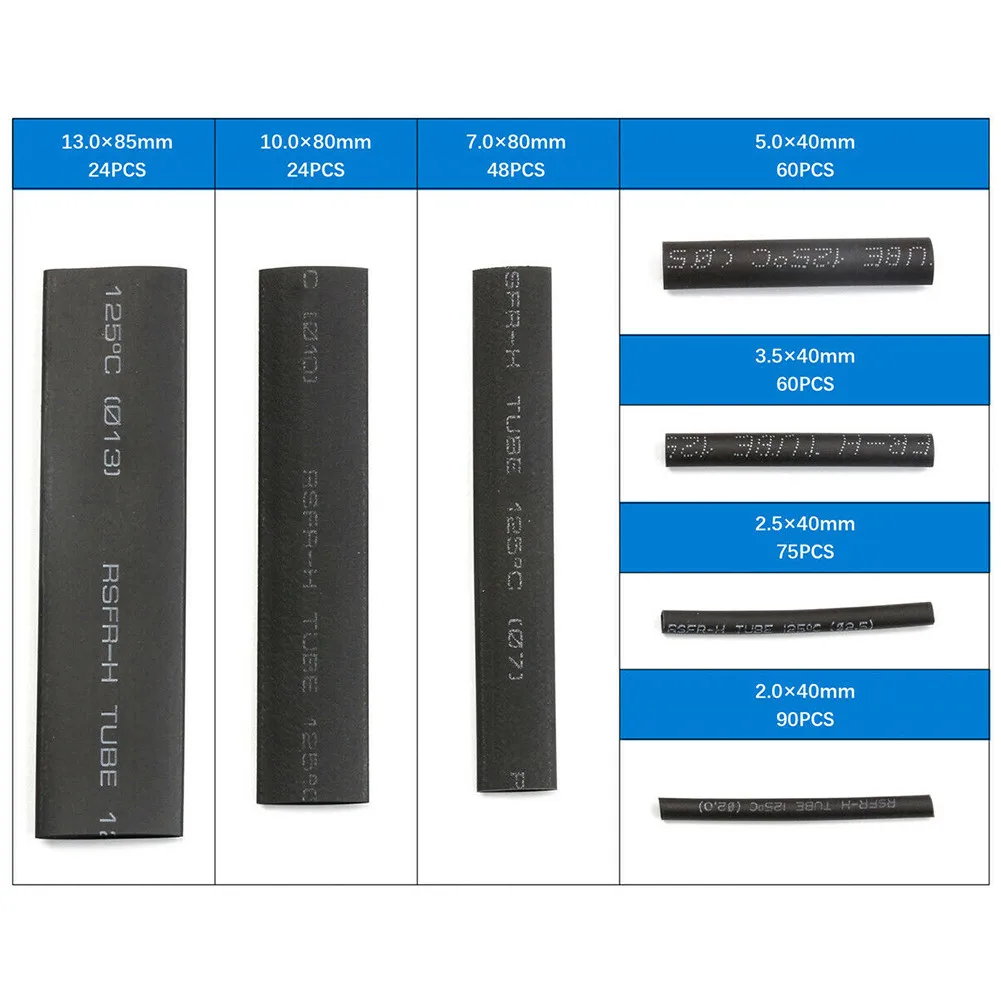 Набор термоусадочных трубок для обмотки проводов черного цвета 381 шт. |