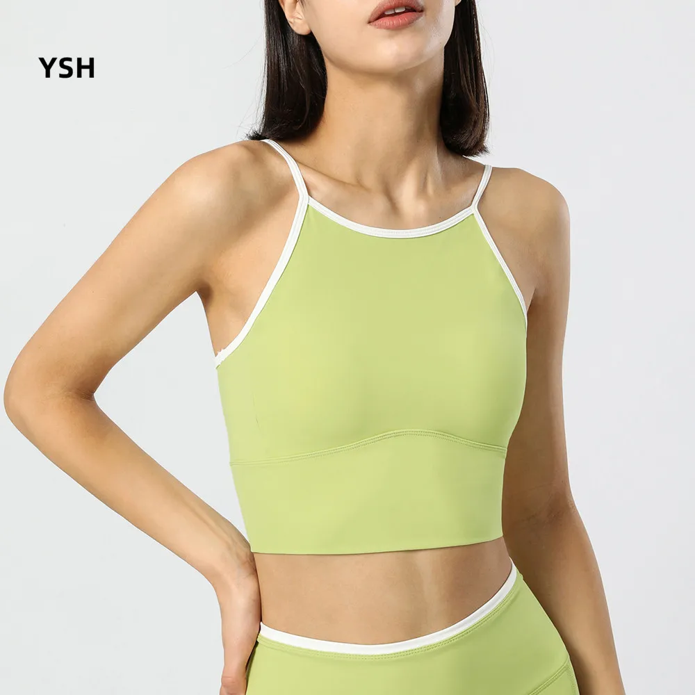 

YUSHUHUA Simple Color Block Yoga Vest Breathable Quick Dry Sports Sports Tank Top Women Fitness Gym Push Up Bra Running Camisole