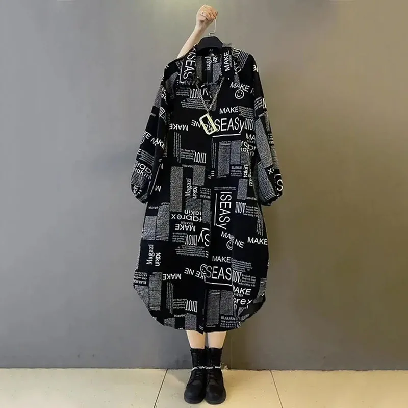 

Женская свободная рубашка с длинным рукавом, тонкое прямое платье средней длины с буквенным принтом, верхняя одежда, весна-лето 2023