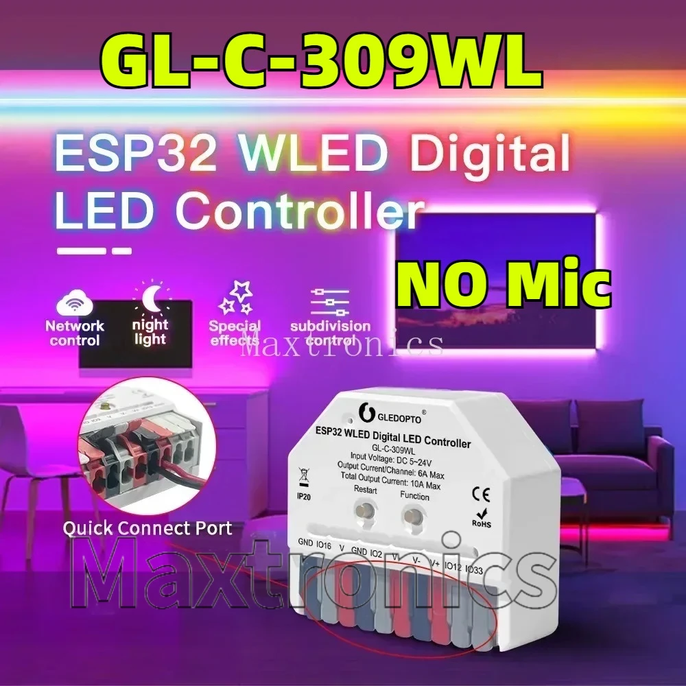 Фото Контроллер светодиодов GL-RC-002WL ESP32 Mini WLED 309WL/GL-C-310WL с динамическими музыкальными режимами для светодиодных лент WS2813, WS2815, WS2811, WS2812, SK6812 №4